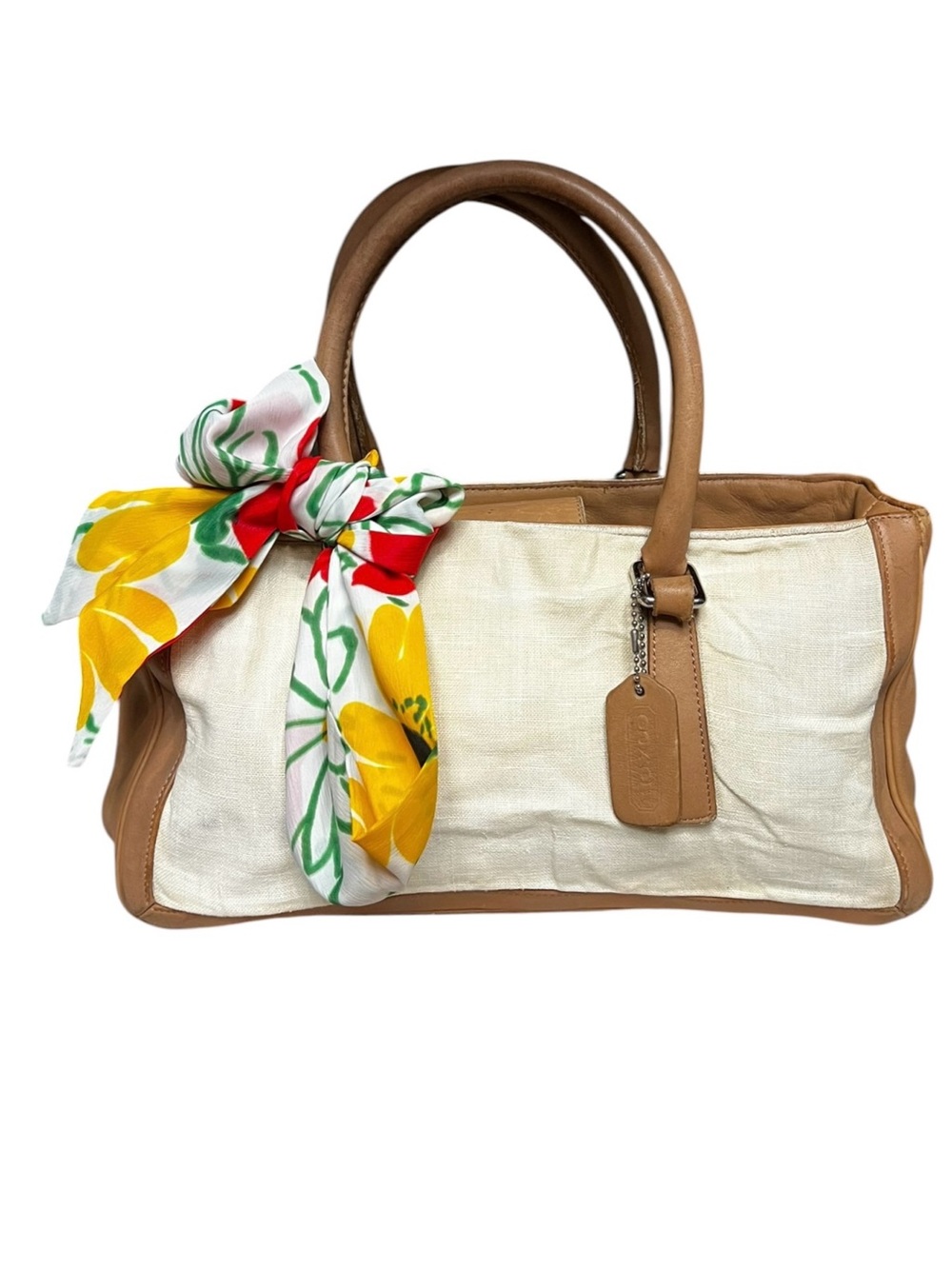 🌻Vintage Coach Bonnie's Legacy Linen Canvas Leather Satchel Camel Bag 9428